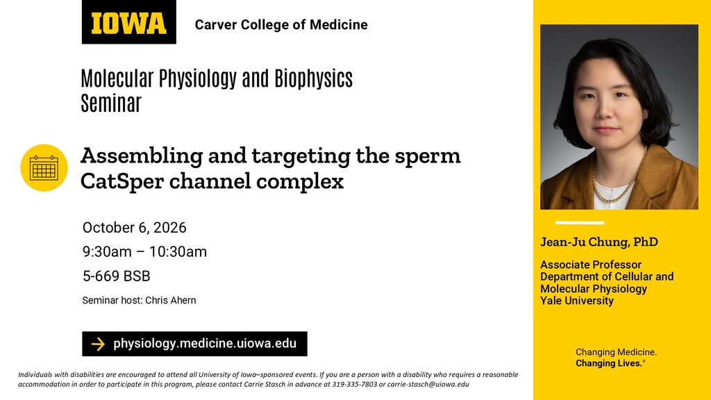 Molecular Physiology and Biophysics Seminar, Jean-Ju Chung, PhD promotional image